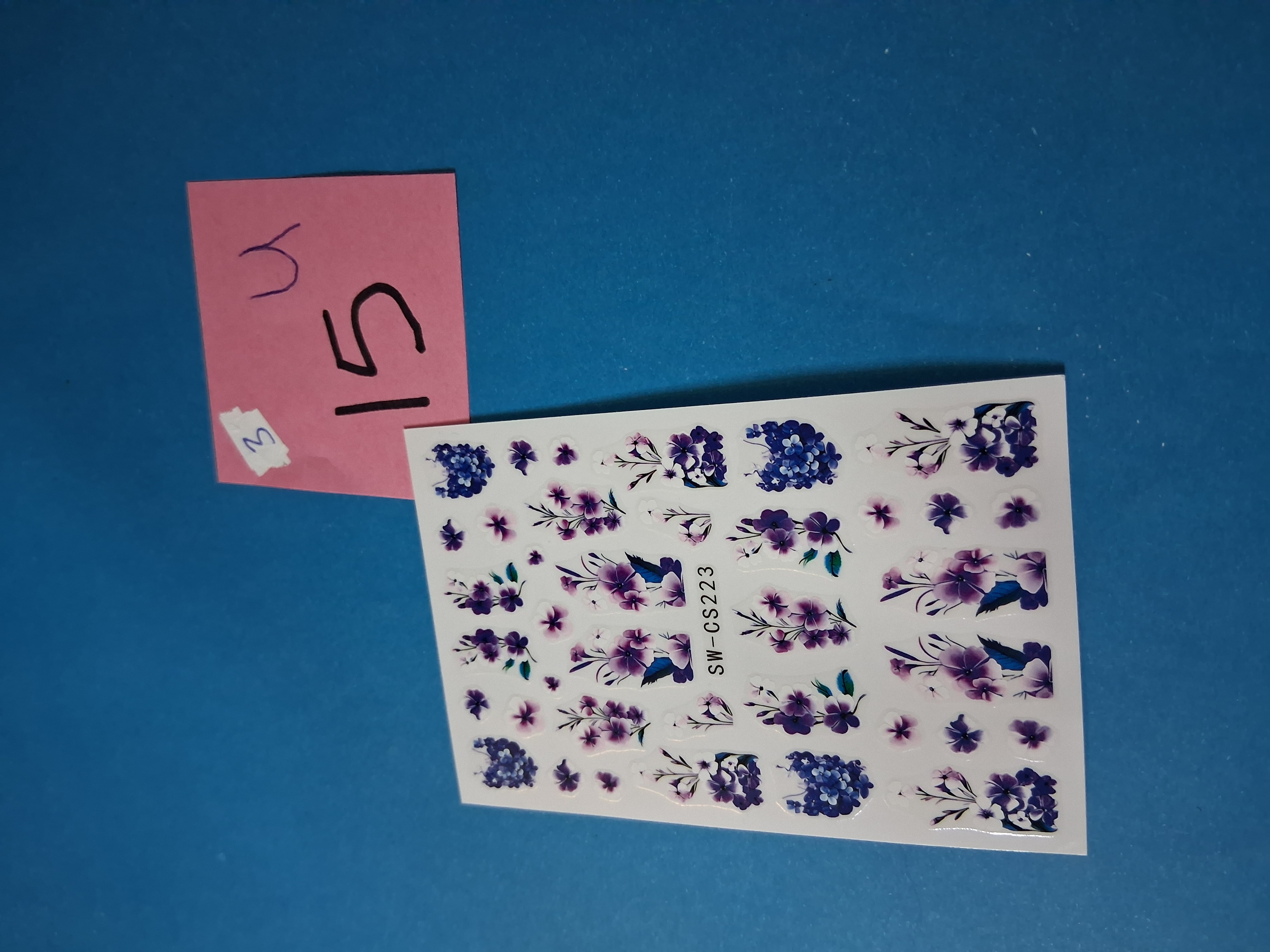 Nail Art Stickers — 15U-3 Purple & Blue Floral Botanicals (SW-CS223, 1 sheet)